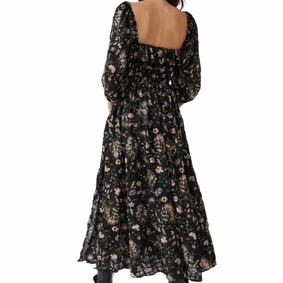 FREE PEOPLE Oasis Floral Printed Midi Dress Black Combo - M - Picture 4 of 5